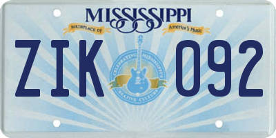 MS license plate ZIK092