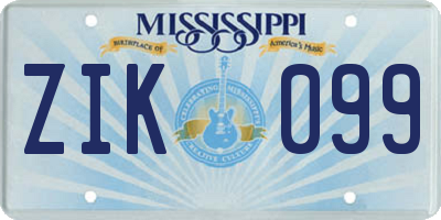 MS license plate ZIK099