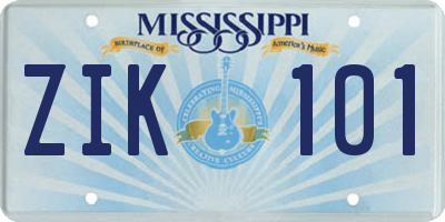 MS license plate ZIK101