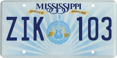 MS license plate ZIK103