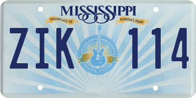 MS license plate ZIK114