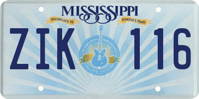 MS license plate ZIK116