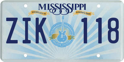 MS license plate ZIK118