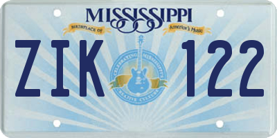 MS license plate ZIK122