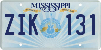 MS license plate ZIK131
