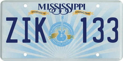 MS license plate ZIK133