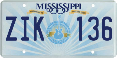 MS license plate ZIK136