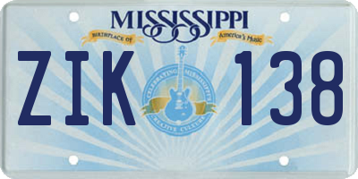 MS license plate ZIK138