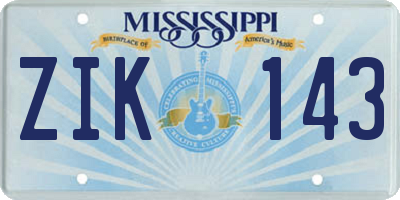 MS license plate ZIK143