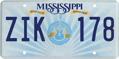 MS license plate ZIK178
