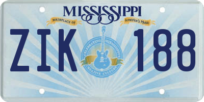 MS license plate ZIK188