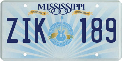 MS license plate ZIK189