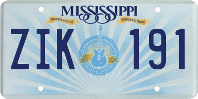 MS license plate ZIK191