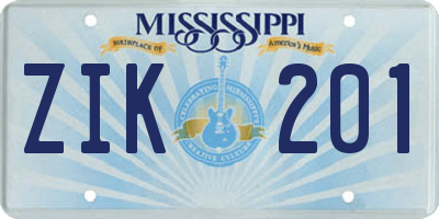 MS license plate ZIK201
