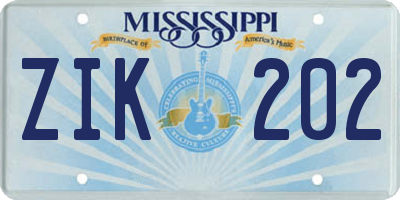 MS license plate ZIK202