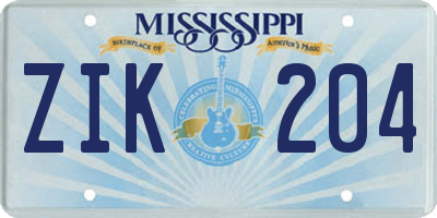 MS license plate ZIK204