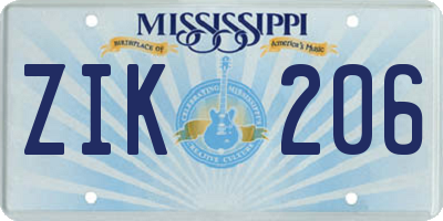 MS license plate ZIK206
