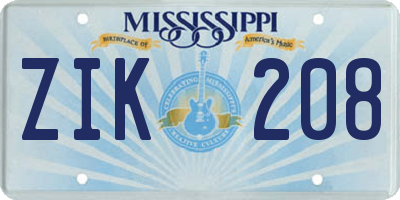 MS license plate ZIK208