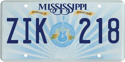 MS license plate ZIK218