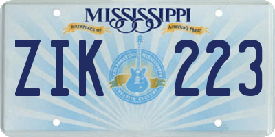 MS license plate ZIK223