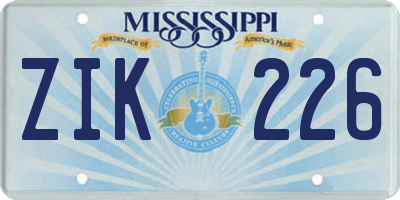 MS license plate ZIK226