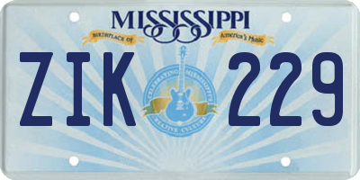 MS license plate ZIK229
