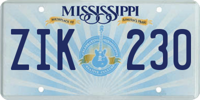 MS license plate ZIK230
