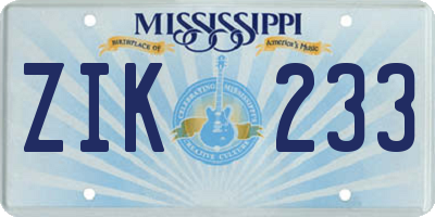 MS license plate ZIK233