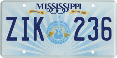 MS license plate ZIK236