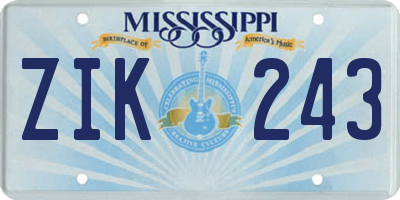 MS license plate ZIK243