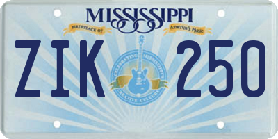 MS license plate ZIK250