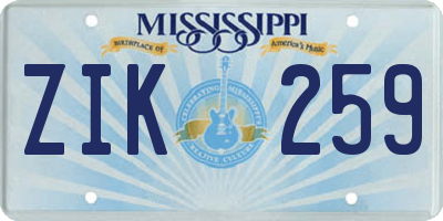 MS license plate ZIK259