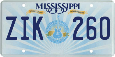 MS license plate ZIK260