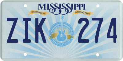 MS license plate ZIK274