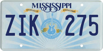 MS license plate ZIK275