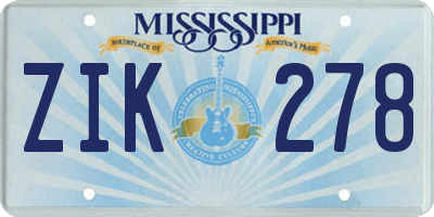 MS license plate ZIK278
