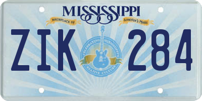 MS license plate ZIK284