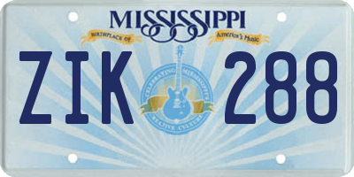 MS license plate ZIK288