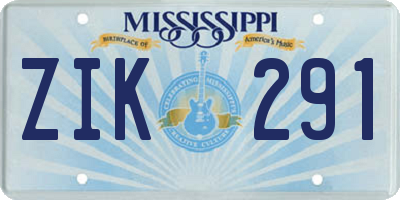 MS license plate ZIK291