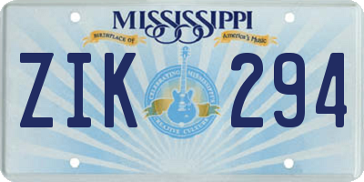 MS license plate ZIK294