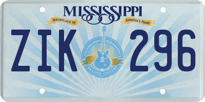 MS license plate ZIK296
