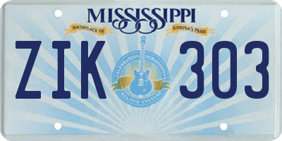 MS license plate ZIK303