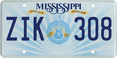 MS license plate ZIK308