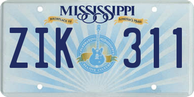 MS license plate ZIK311