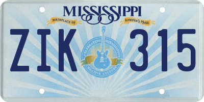 MS license plate ZIK315