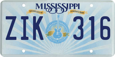 MS license plate ZIK316