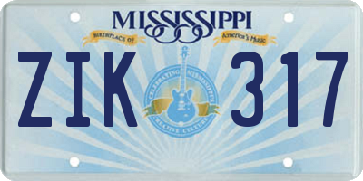 MS license plate ZIK317