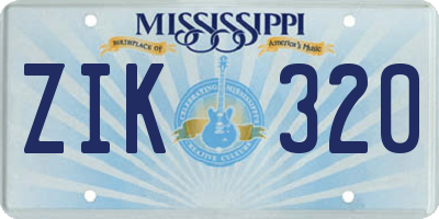 MS license plate ZIK320