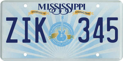 MS license plate ZIK345