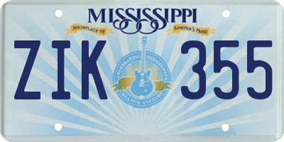 MS license plate ZIK355